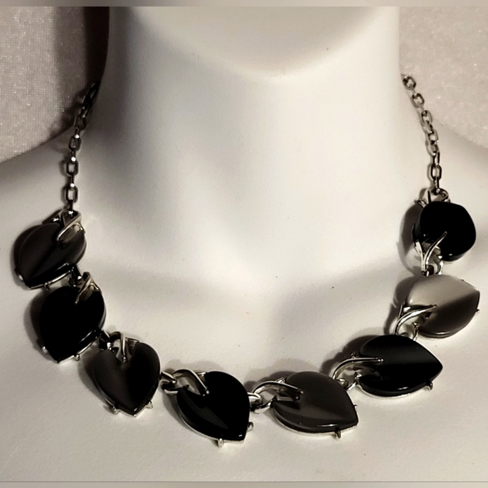 Vintage Thermoset Grey Leaf Silver Tone Necklace